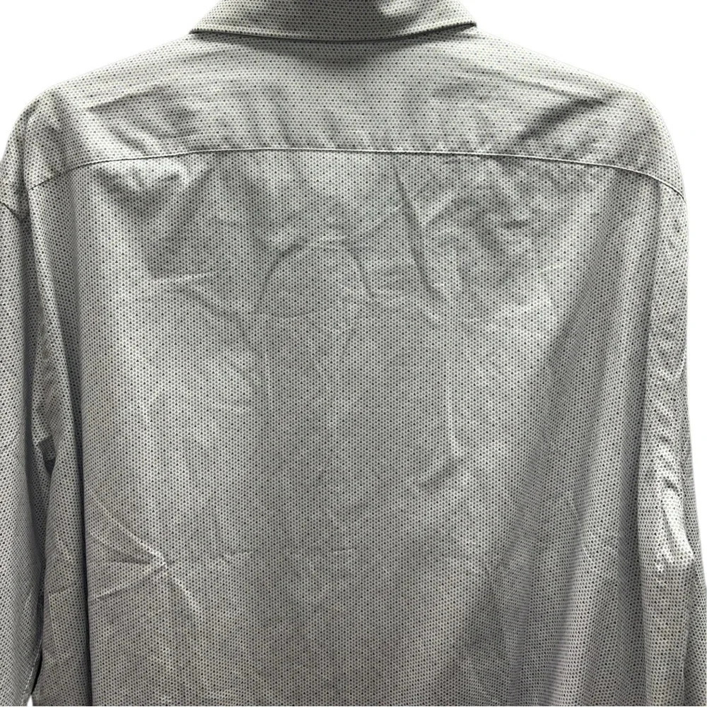 Thomas Dean Print Button Down White Grey Blue Dress Shirt Long Sleeve Mens - Picture 8 of 9